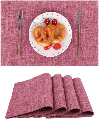 Woven Fabric Placemats Set of 4 Heat Resistant Place Mats Non Slip Washable Double Layer Cloth Placemats Reversible Table Mats Kitchen Dining Table Decor (4, Yellow)