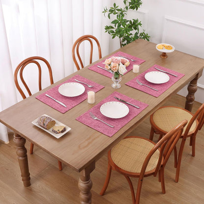 Woven Fabric Placemats Set of 4 Heat Resistant Place Mats Non Slip Washable Double Layer Cloth Placemats Reversible Table Mats Kitchen Dining Table Decor (4, Yellow)