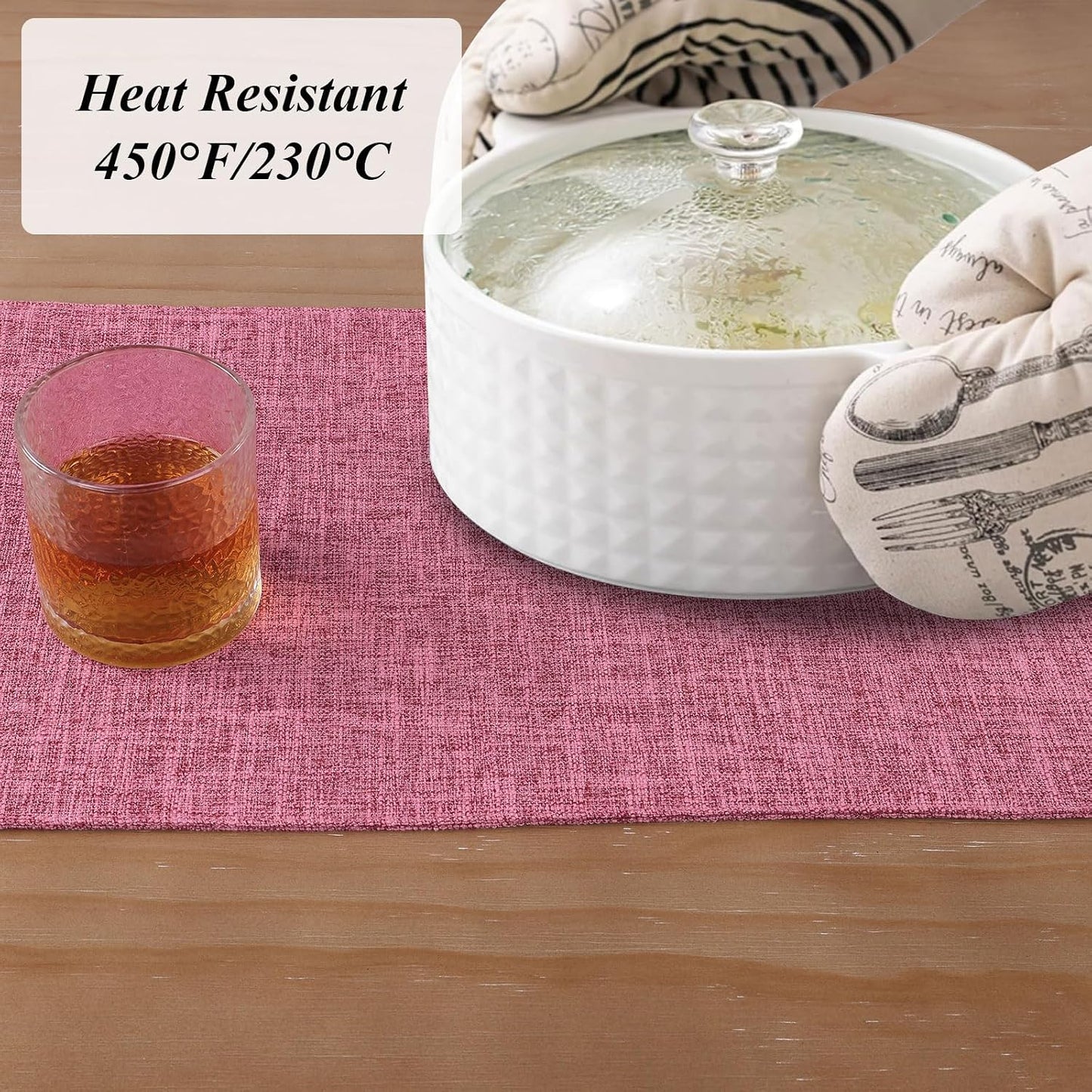 Woven Fabric Placemats Set of 4 Heat Resistant Place Mats Non Slip Washable Double Layer Cloth Placemats Reversible Table Mats Kitchen Dining Table Decor (4, Yellow)