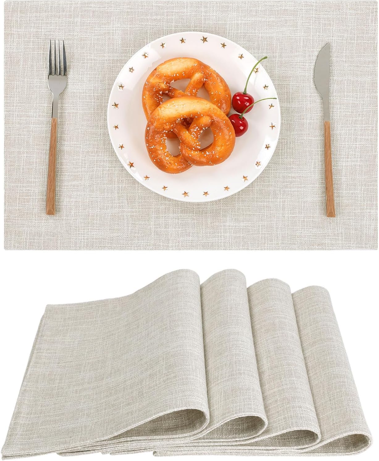 Woven Fabric Placemats Set of 4 Heat Resistant Place Mats Non Slip Washable Double Layer Cloth Placemats Reversible Table Mats Kitchen Dining Table Decor (4, Yellow)