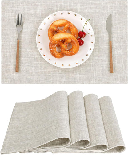 Woven Fabric Placemats Set of 4 Heat Resistant Place Mats Non Slip Washable Double Layer Cloth Placemats Reversible Table Mats Kitchen Dining Table Decor (4, Yellow)