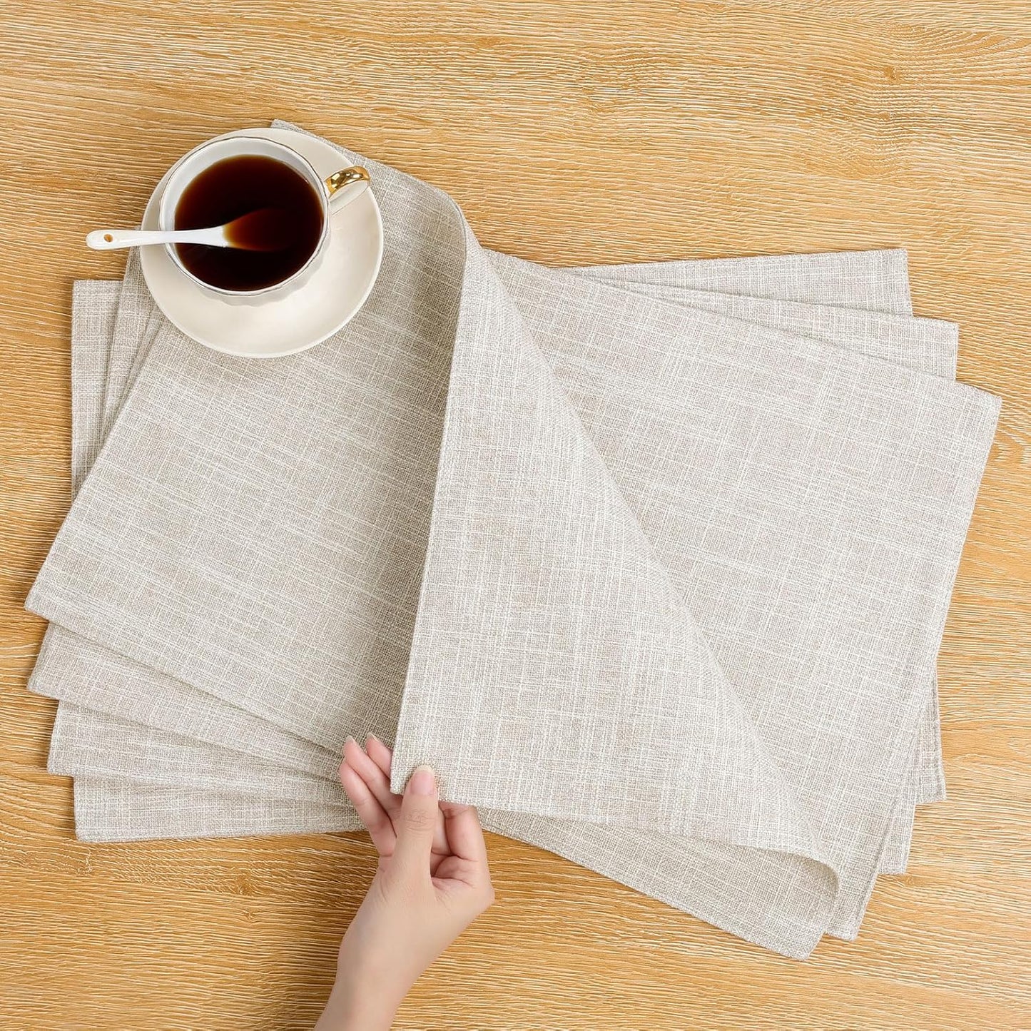 Woven Fabric Placemats Set of 4 Heat Resistant Place Mats Non Slip Washable Double Layer Cloth Placemats Reversible Table Mats Kitchen Dining Table Decor (4, Yellow)