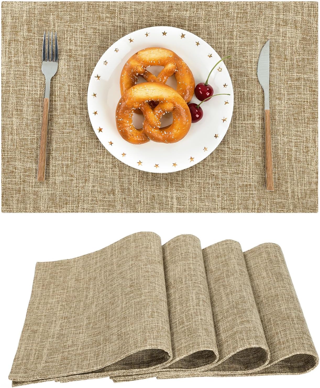 Woven Fabric Placemats Set of 4 Heat Resistant Place Mats Non Slip Washable Double Layer Cloth Placemats Reversible Table Mats Kitchen Dining Table Decor (4, Yellow)