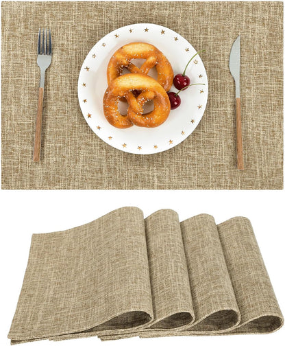Woven Fabric Placemats Set of 4 Heat Resistant Place Mats Non Slip Washable Double Layer Cloth Placemats Reversible Table Mats Kitchen Dining Table Decor (4, Yellow)