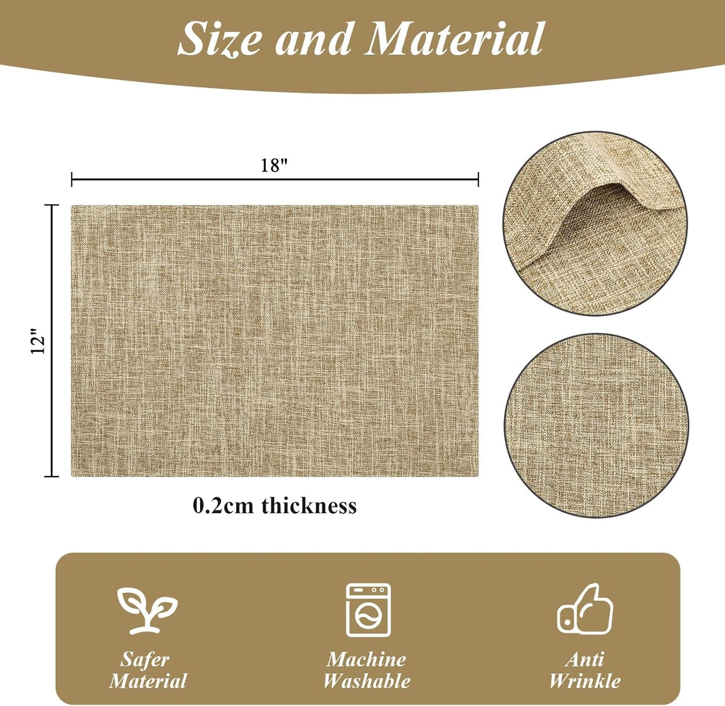 Woven Fabric Placemats Set of 4 Heat Resistant Place Mats Non Slip Washable Double Layer Cloth Placemats Reversible Table Mats Kitchen Dining Table Decor (4, Yellow)