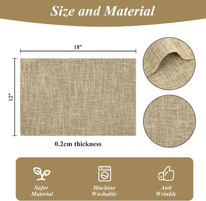 Woven Fabric Placemats Set of 4 Heat Resistant Place Mats Non Slip Washable Double Layer Cloth Placemats Reversible Table Mats Kitchen Dining Table Decor (4, Yellow)