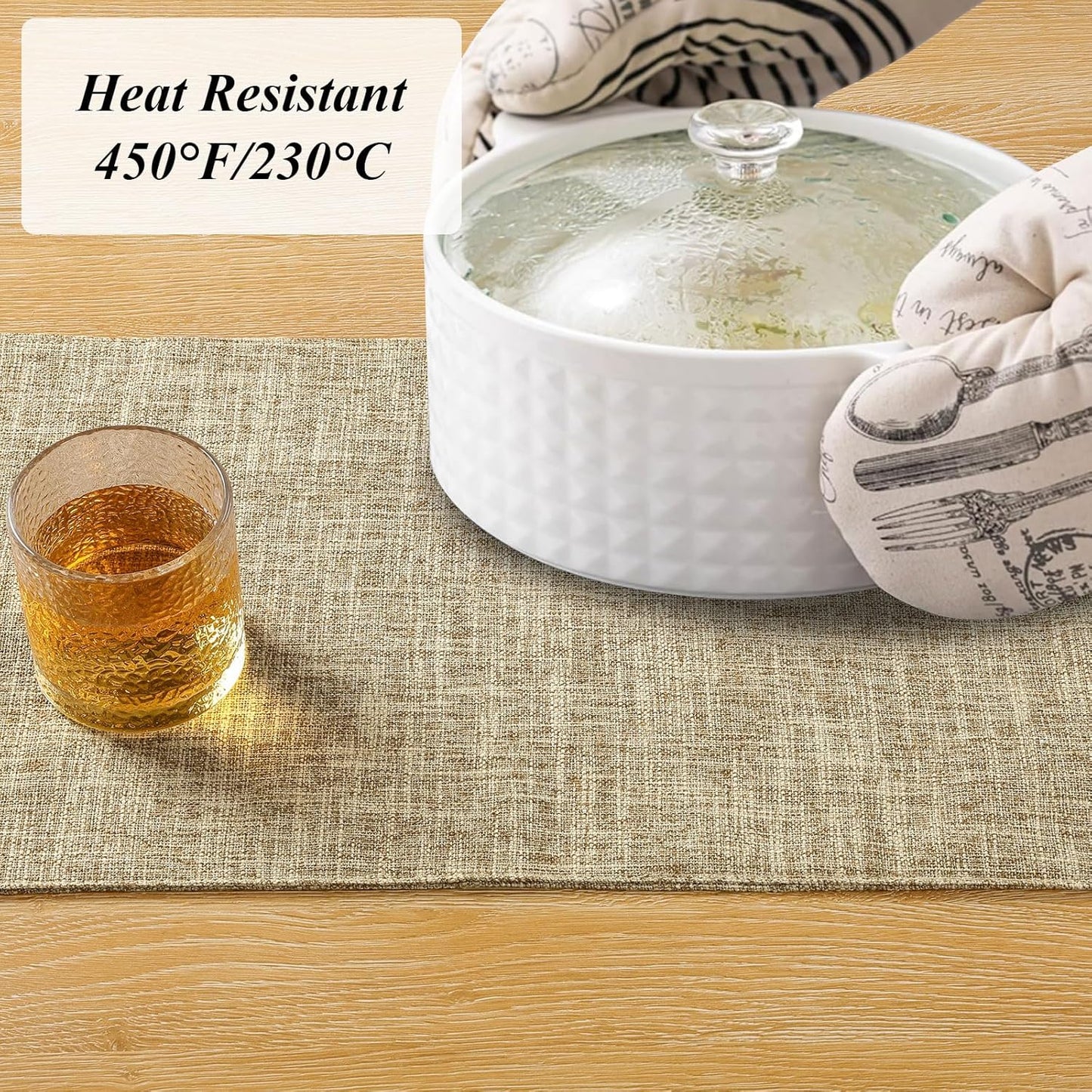 Woven Fabric Placemats Set of 4 Heat Resistant Place Mats Non Slip Washable Double Layer Cloth Placemats Reversible Table Mats Kitchen Dining Table Decor (4, Yellow)