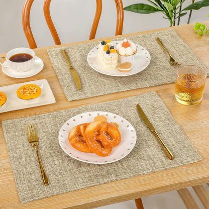 Woven Fabric Placemats Set of 4 Heat Resistant Place Mats Non Slip Washable Double Layer Cloth Placemats Reversible Table Mats Kitchen Dining Table Decor (4, Yellow)