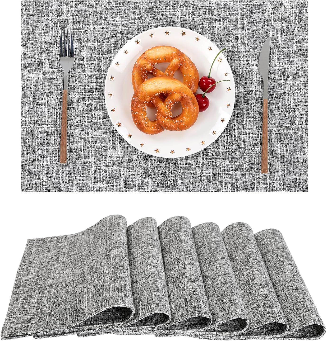 Woven Fabric Placemats Set of 4 Heat Resistant Place Mats Non Slip Washable Double Layer Cloth Placemats Reversible Table Mats Kitchen Dining Table Decor (4, Yellow)