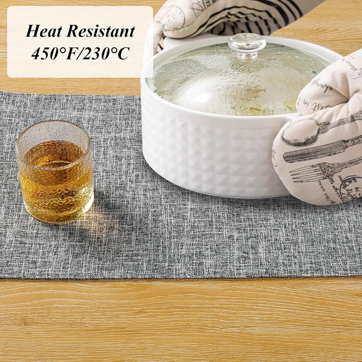 Woven Fabric Placemats Set of 4 Heat Resistant Place Mats Non Slip Washable Double Layer Cloth Placemats Reversible Table Mats Kitchen Dining Table Decor (4, Yellow)