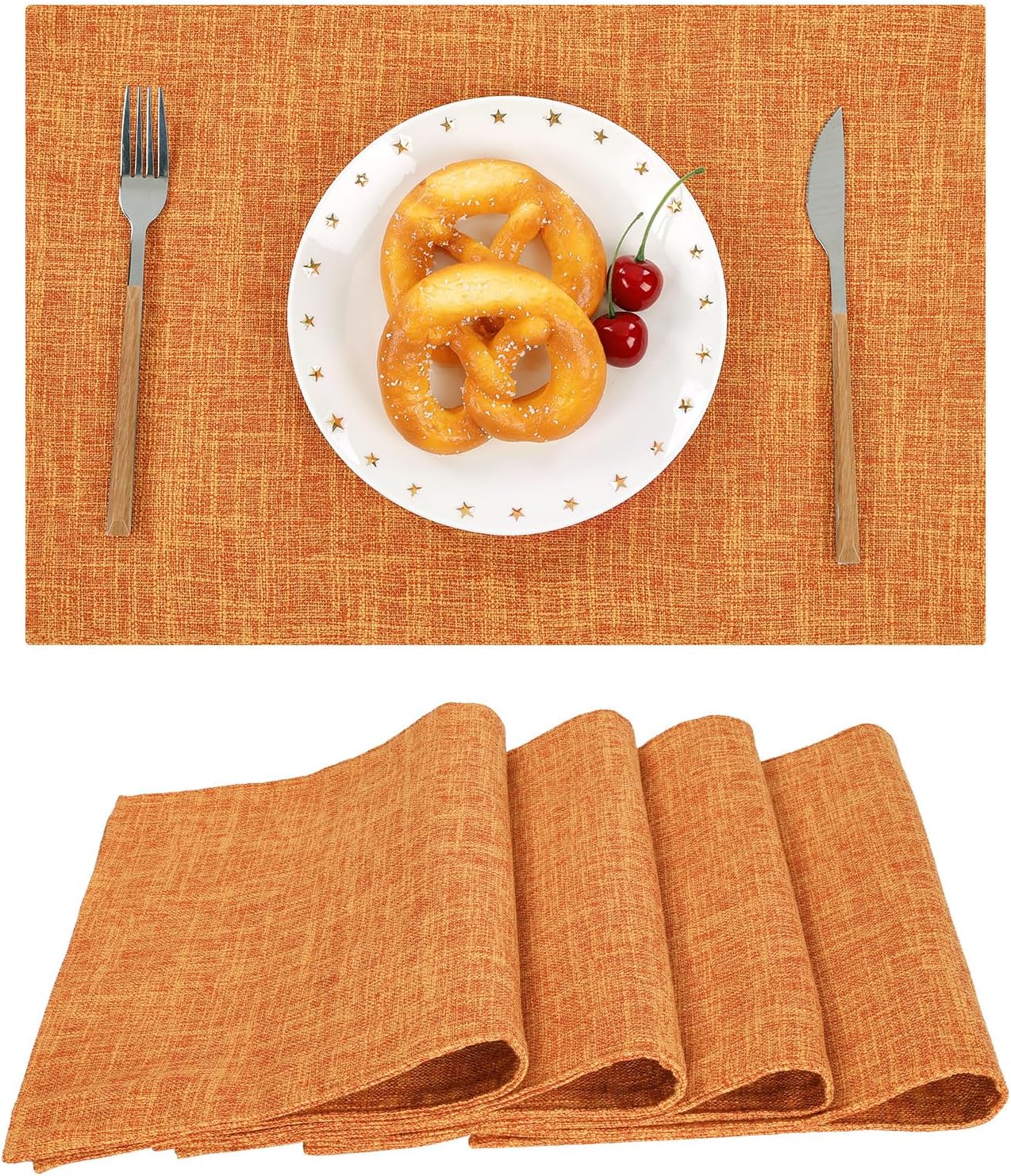 Woven Fabric Placemats Set of 4 Heat Resistant Place Mats Non Slip Washable Double Layer Cloth Placemats Reversible Table Mats Kitchen Dining Table Decor (4, Yellow)