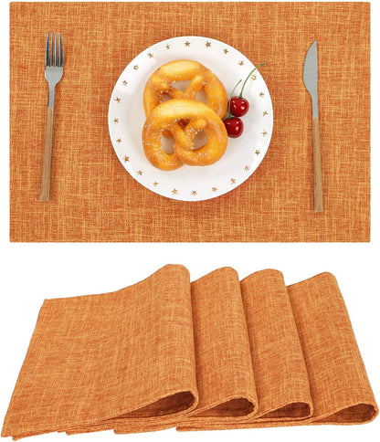 Woven Fabric Placemats Set of 4 Heat Resistant Place Mats Non Slip Washable Double Layer Cloth Placemats Reversible Table Mats Kitchen Dining Table Decor (4, Yellow)