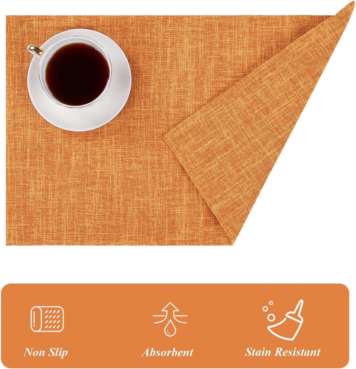 Woven Fabric Placemats Set of 4 Heat Resistant Place Mats Non Slip Washable Double Layer Cloth Placemats Reversible Table Mats Kitchen Dining Table Decor (4, Yellow)