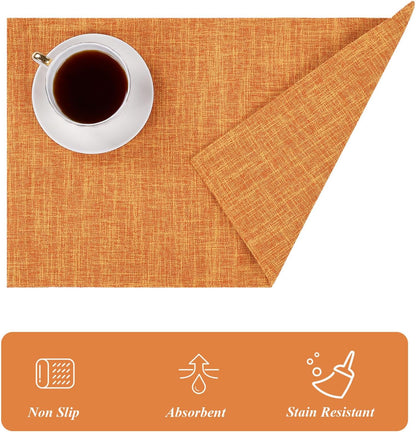 Woven Fabric Placemats Set of 4 Heat Resistant Place Mats Non Slip Washable Double Layer Cloth Placemats Reversible Table Mats Kitchen Dining Table Decor (4, Yellow)