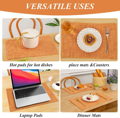 Woven Fabric Placemats Set of 4 Heat Resistant Place Mats Non Slip Washable Double Layer Cloth Placemats Reversible Table Mats Kitchen Dining Table Decor (4, Yellow)