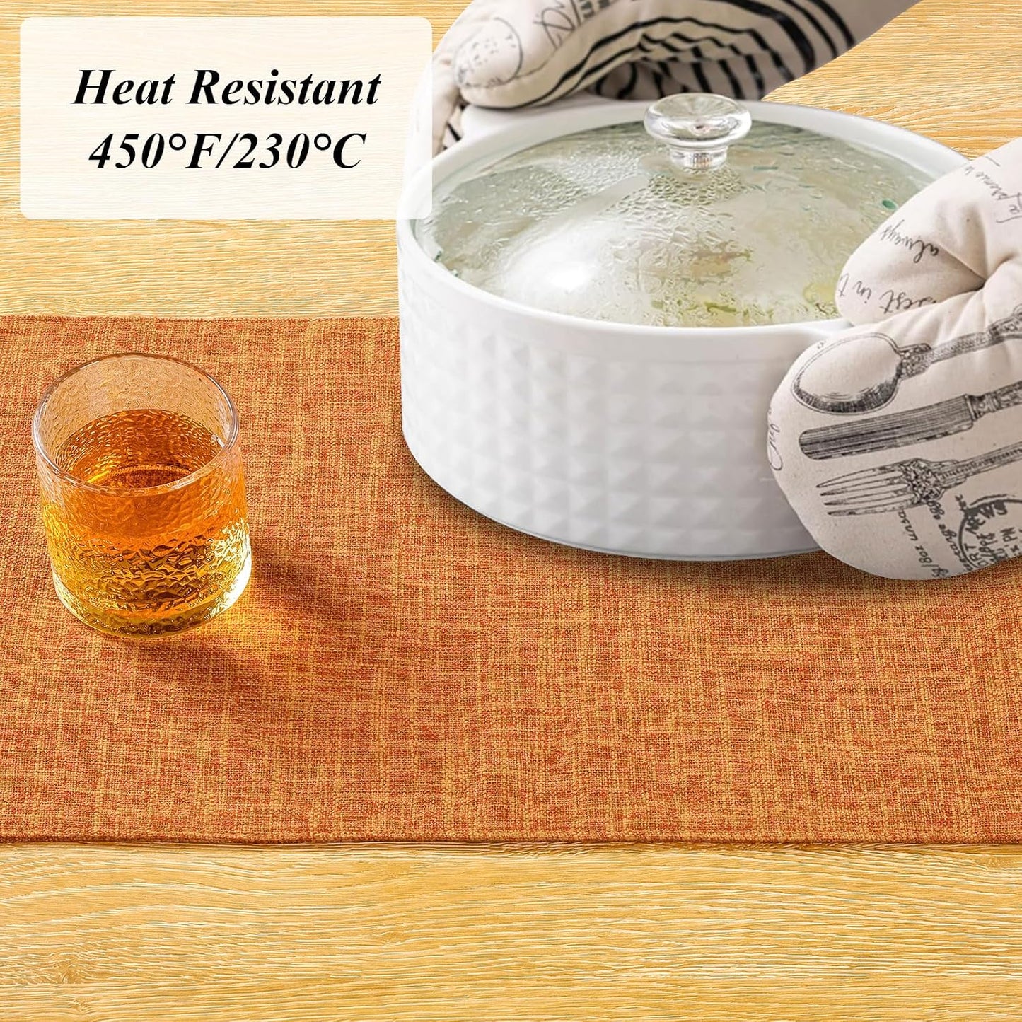 Woven Fabric Placemats Set of 4 Heat Resistant Place Mats Non Slip Washable Double Layer Cloth Placemats Reversible Table Mats Kitchen Dining Table Decor (4, Yellow)
