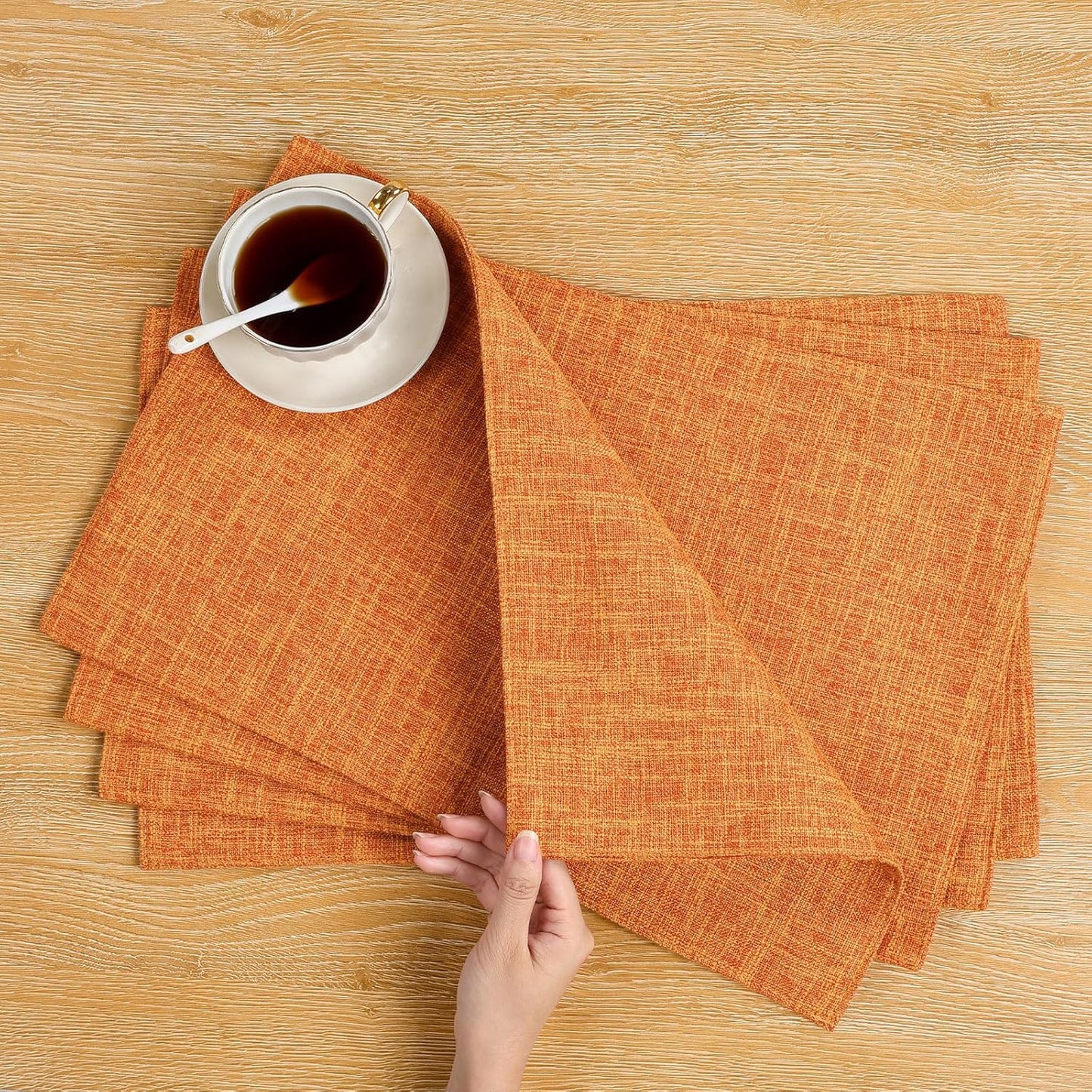 Woven Fabric Placemats Set of 4 Heat Resistant Place Mats Non Slip Washable Double Layer Cloth Placemats Reversible Table Mats Kitchen Dining Table Decor (4, Yellow)