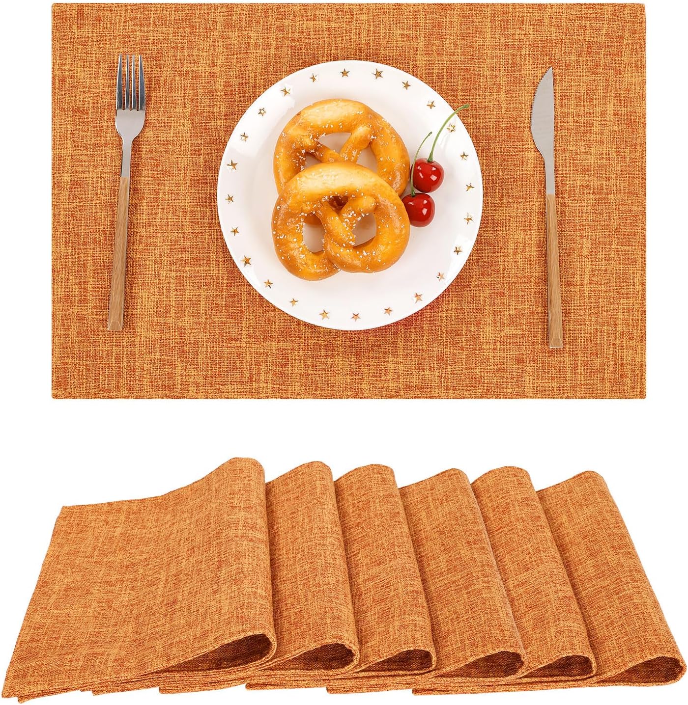 Woven Fabric Placemats Set of 4 Heat Resistant Place Mats Non Slip Washable Double Layer Cloth Placemats Reversible Table Mats Kitchen Dining Table Decor (4, Yellow)