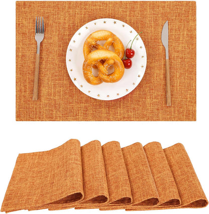 Woven Fabric Placemats Set of 4 Heat Resistant Place Mats Non Slip Washable Double Layer Cloth Placemats Reversible Table Mats Kitchen Dining Table Decor (4, Yellow)