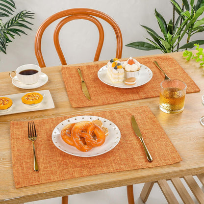 Woven Fabric Placemats Set of 4 Heat Resistant Place Mats Non Slip Washable Double Layer Cloth Placemats Reversible Table Mats Kitchen Dining Table Decor (4, Yellow)