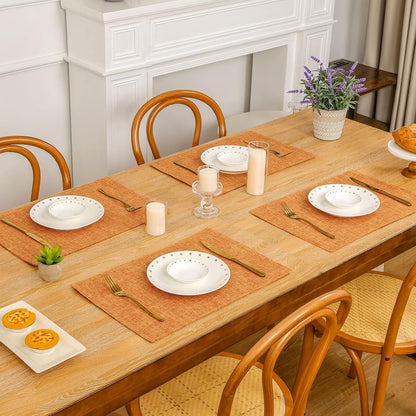Woven Fabric Placemats Set of 4 Heat Resistant Place Mats Non Slip Washable Double Layer Cloth Placemats Reversible Table Mats Kitchen Dining Table Decor (4, Yellow)
