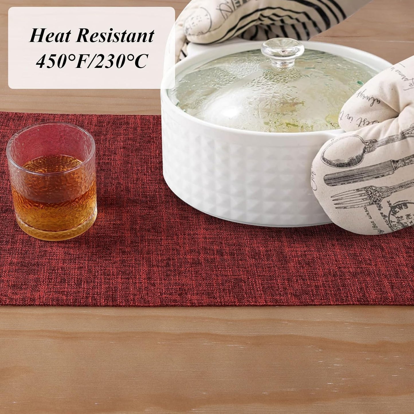 Woven Fabric Placemats Set of 4 Heat Resistant Place Mats Non Slip Washable Double Layer Cloth Placemats Reversible Table Mats Kitchen Dining Table Decor (4, Yellow)