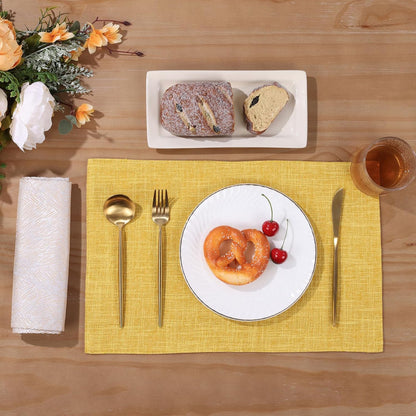 Woven Fabric Placemats Set of 4 Heat Resistant Place Mats Non Slip Washable Double Layer Cloth Placemats Reversible Table Mats Kitchen Dining Table Decor (4, Yellow)