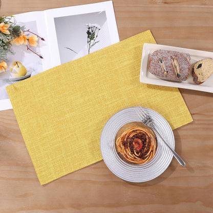 Woven Fabric Placemats Set of 4 Heat Resistant Place Mats Non Slip Washable Double Layer Cloth Placemats Reversible Table Mats Kitchen Dining Table Decor (4, Yellow)