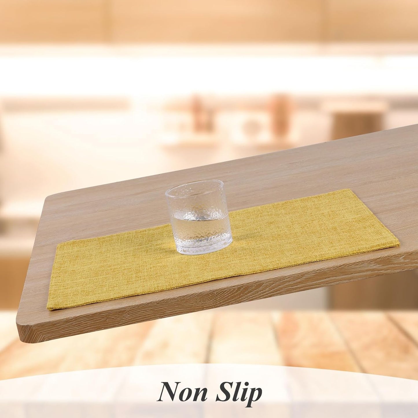 Woven Fabric Placemats Set of 4 Heat Resistant Place Mats Non Slip Washable Double Layer Cloth Placemats Reversible Table Mats Kitchen Dining Table Decor (4, Yellow)