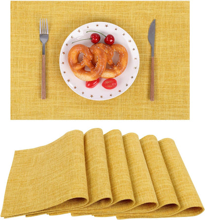 Woven Fabric Placemats Set of 4 Heat Resistant Place Mats Non Slip Washable Double Layer Cloth Placemats Reversible Table Mats Kitchen Dining Table Decor (4, Yellow)