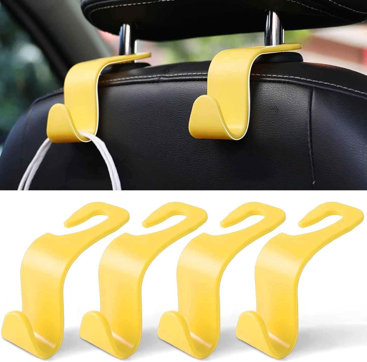 Car Seat Headrest Hook, Car Headrest Hidden Hook, 4 Pack Universal Auto Car Back Seat Hook Organizer for Purse Coat, Car Interior Accessories (Yellow)