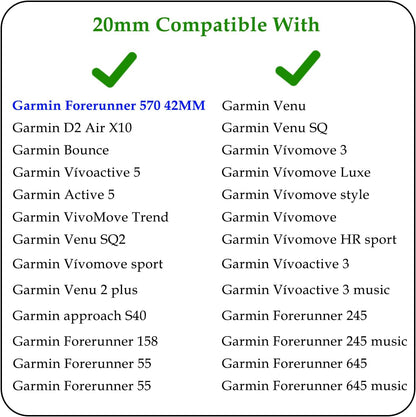 20MM Band Compatible with Garmin Forerunner 570 42mm, Soft Silicone Replacement Straps Wristbands Fit for Garmin Vívoactive 6/5/3/Venu Sq/Sq 2/2 Plus Smartwatch for Women Men