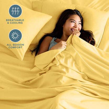 Queen Sheet Set - 1800 Ultra-Soft Microfiber Queen Bed Sheets - Double Brushed - Deep Pockets - Easy Fit - 4 Piece Set - Bedding Sheets & Pillowcases (Queen, Lemon Drop)