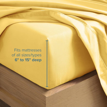 Queen Sheet Set - 1800 Ultra-Soft Microfiber Queen Bed Sheets - Double Brushed - Deep Pockets - Easy Fit - 4 Piece Set - Bedding Sheets & Pillowcases (Queen, Lemon Drop)