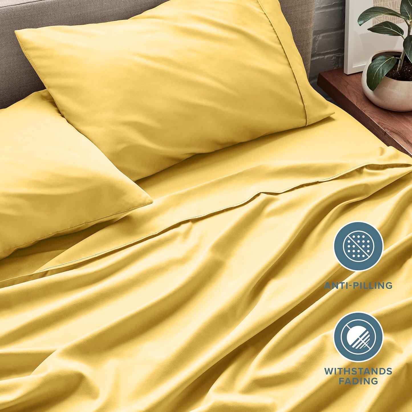 Queen Sheet Set - 1800 Ultra-Soft Microfiber Queen Bed Sheets - Double Brushed - Deep Pockets - Easy Fit - 4 Piece Set - Bedding Sheets & Pillowcases (Queen, Lemon Drop)