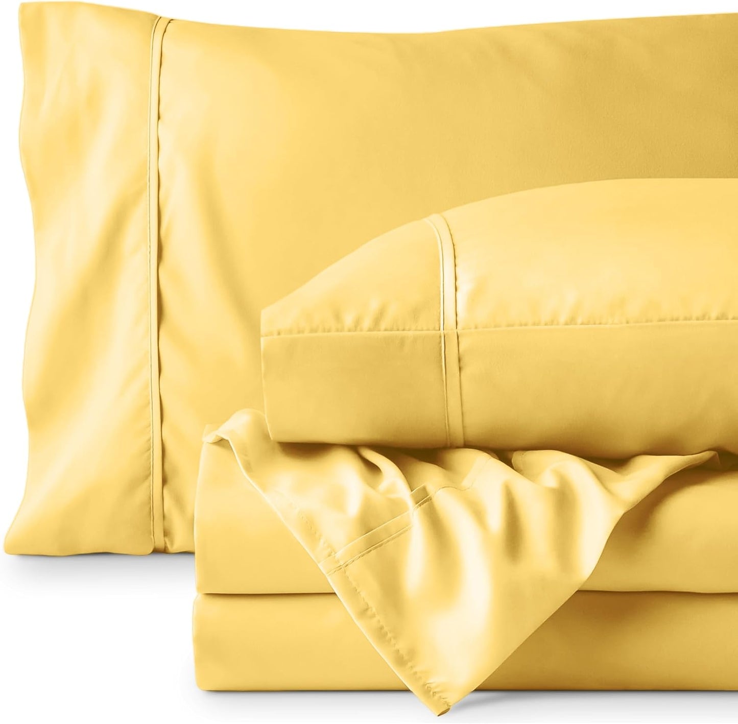 Queen Sheet Set - 1800 Ultra-Soft Microfiber Queen Bed Sheets - Double Brushed - Deep Pockets - Easy Fit - 4 Piece Set - Bedding Sheets & Pillowcases (Queen, Lemon Drop)