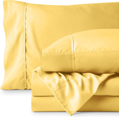Queen Sheet Set - 1800 Ultra-Soft Microfiber Queen Bed Sheets - Double Brushed - Deep Pockets - Easy Fit - 4 Piece Set - Bedding Sheets & Pillowcases (Queen, Lemon Drop)