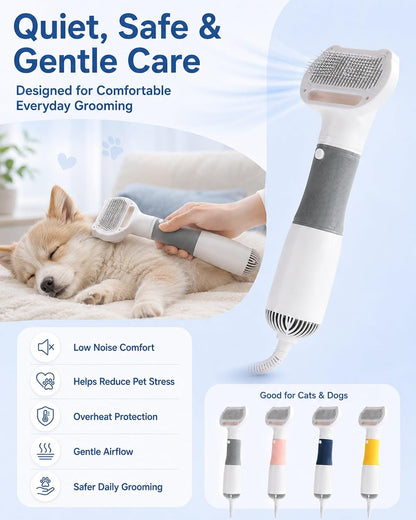 3 in 1 Pet Hair Dryers and Comb Brush Dog Blow Dryer Cat Grooming | High Velocity Slicker Brushes Portable Adjustable Temperature 3 Heat Settings Handheld Electric Cleaning Washing Kit(Yellow)