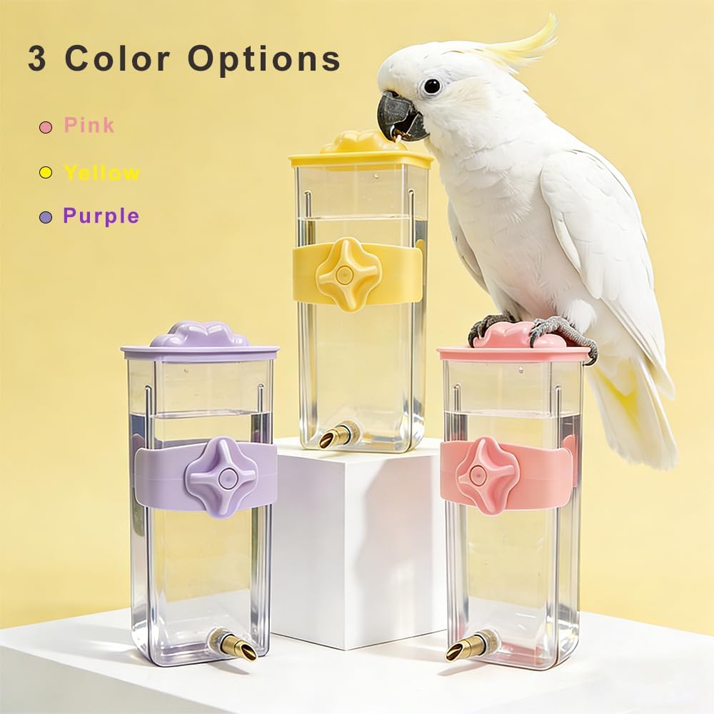 14.5 Fl Oz Automatic Bird Water Dispenser with Spring Valve, Clear Cage Water Drinker for Parakeets, Cockatiels, Budgies, Finch, Lovebirds & Canary(Yellow)