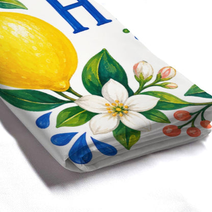 Lemon Greeting Shower Curtain with 12 Hooks Polyester Citrus Floral