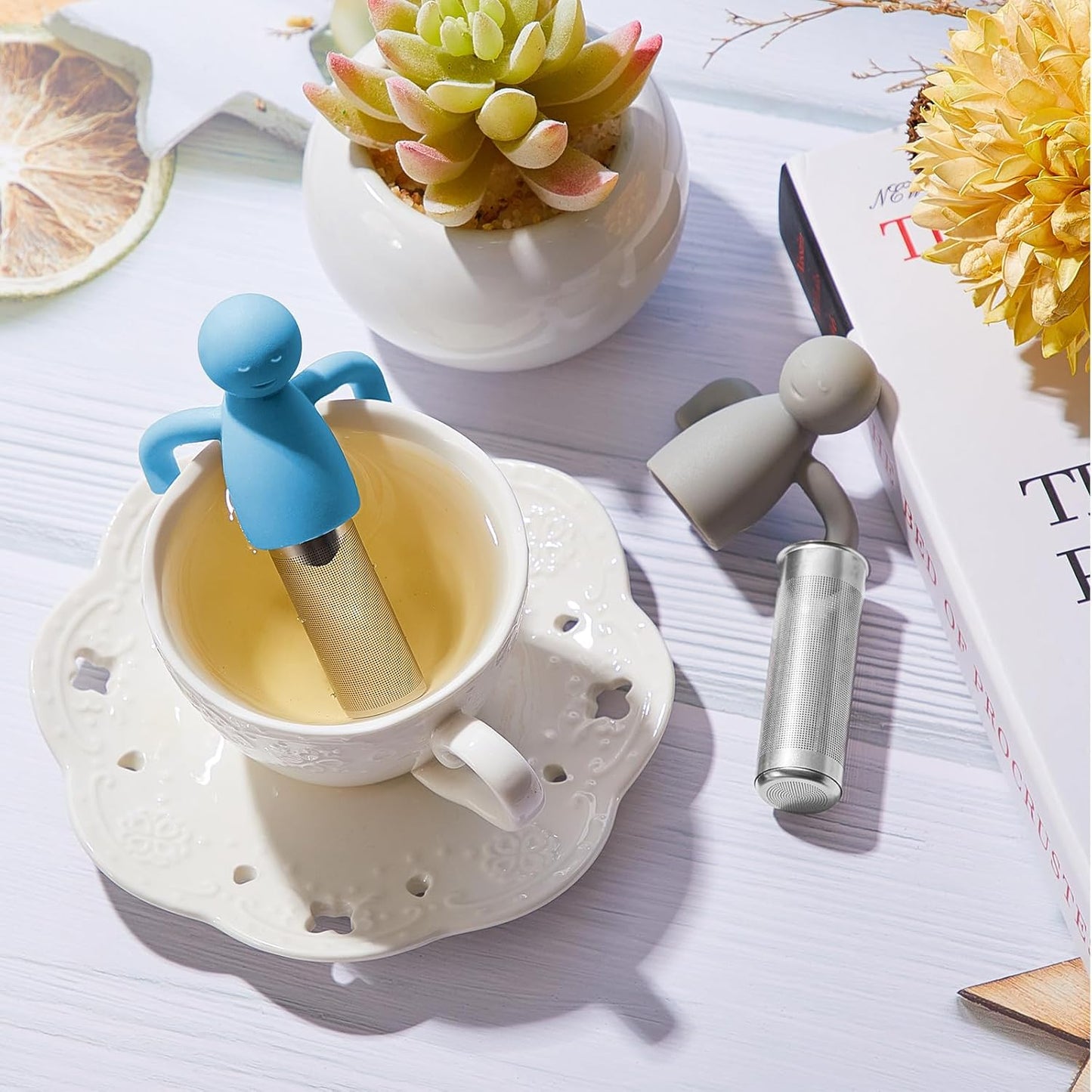 4 Pieces Tea Infuser for Loose Tea Cute Fine Mesh Tea Strainer Stainless Steel Tea Filter Ball Tea Diffuser Steeper for Teacups Teapots (Gray,Blue,Rose Red,Yellow)