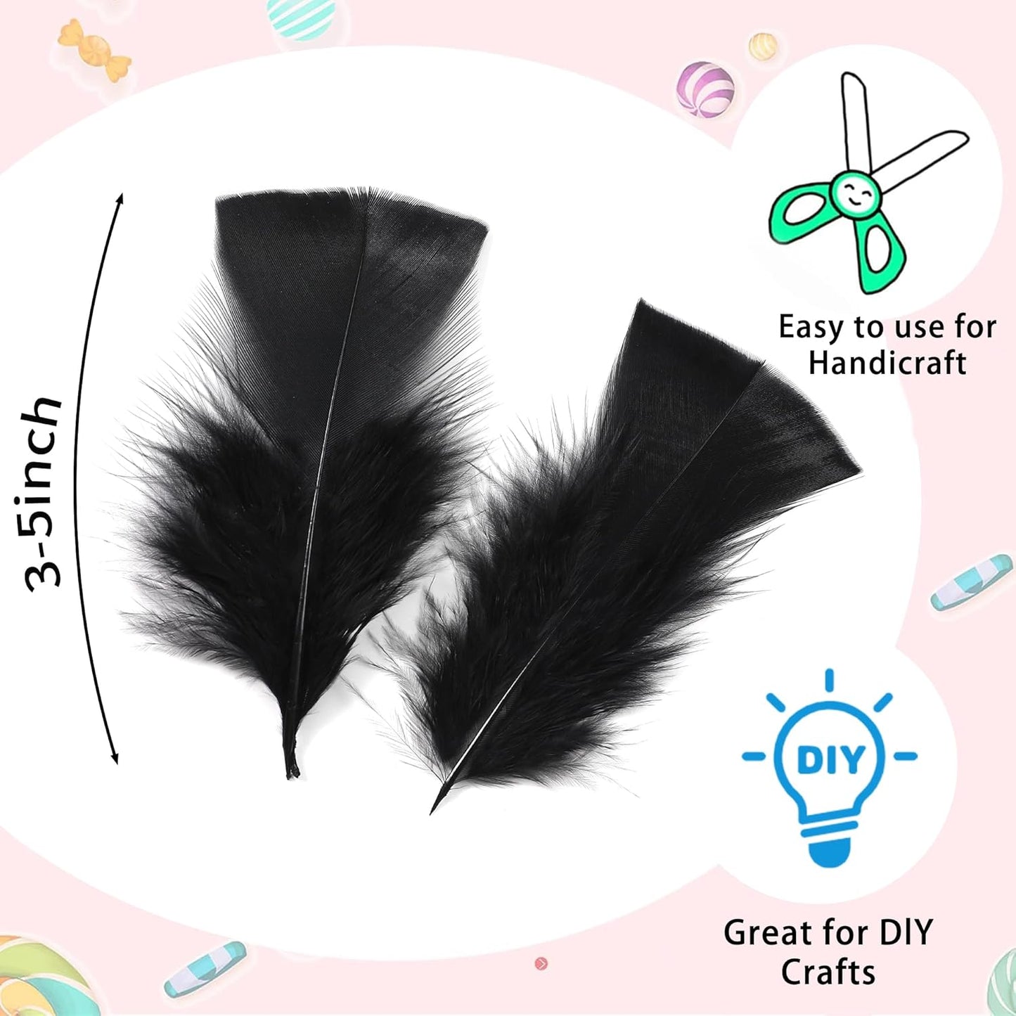 Yellow Turkey Craft Feathers Bulk for Crafts Supplies,300Pcs,3-5inch | Soft Natural Small Feathers for DIY School Crafts,Dream Catcher,Easter,Halloween,Thanksgiving Home Party and Costume Decor
