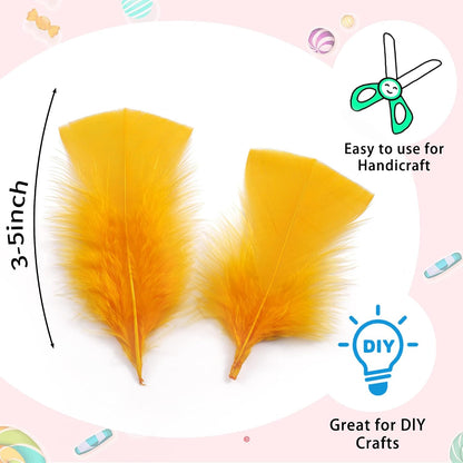 Yellow Turkey Craft Feathers Bulk for Crafts Supplies,300Pcs,3-5inch | Soft Natural Small Feathers for DIY School Crafts,Dream Catcher,Easter,Halloween,Thanksgiving Home Party and Costume Decor