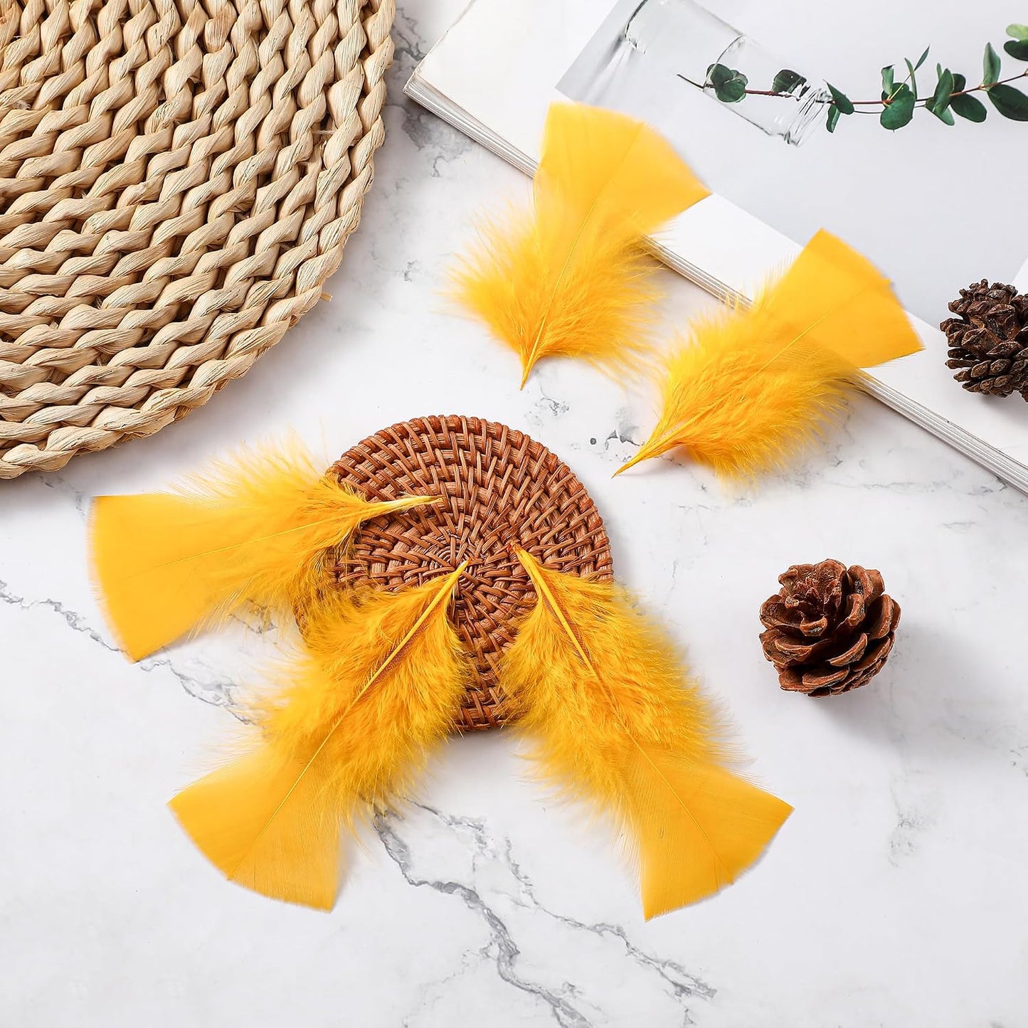 Yellow Turkey Craft Feathers Bulk for Crafts Supplies,300Pcs,3-5inch | Soft Natural Small Feathers for DIY School Crafts,Dream Catcher,Easter,Halloween,Thanksgiving Home Party and Costume Decor