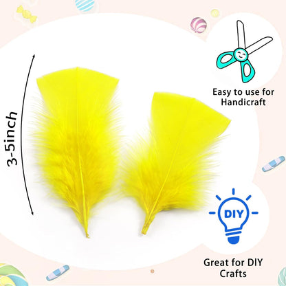 Yellow Turkey Craft Feathers Bulk for Crafts Supplies,300Pcs,3-5inch | Soft Natural Small Feathers for DIY School Crafts,Dream Catcher,Easter,Halloween,Thanksgiving Home Party and Costume Decor