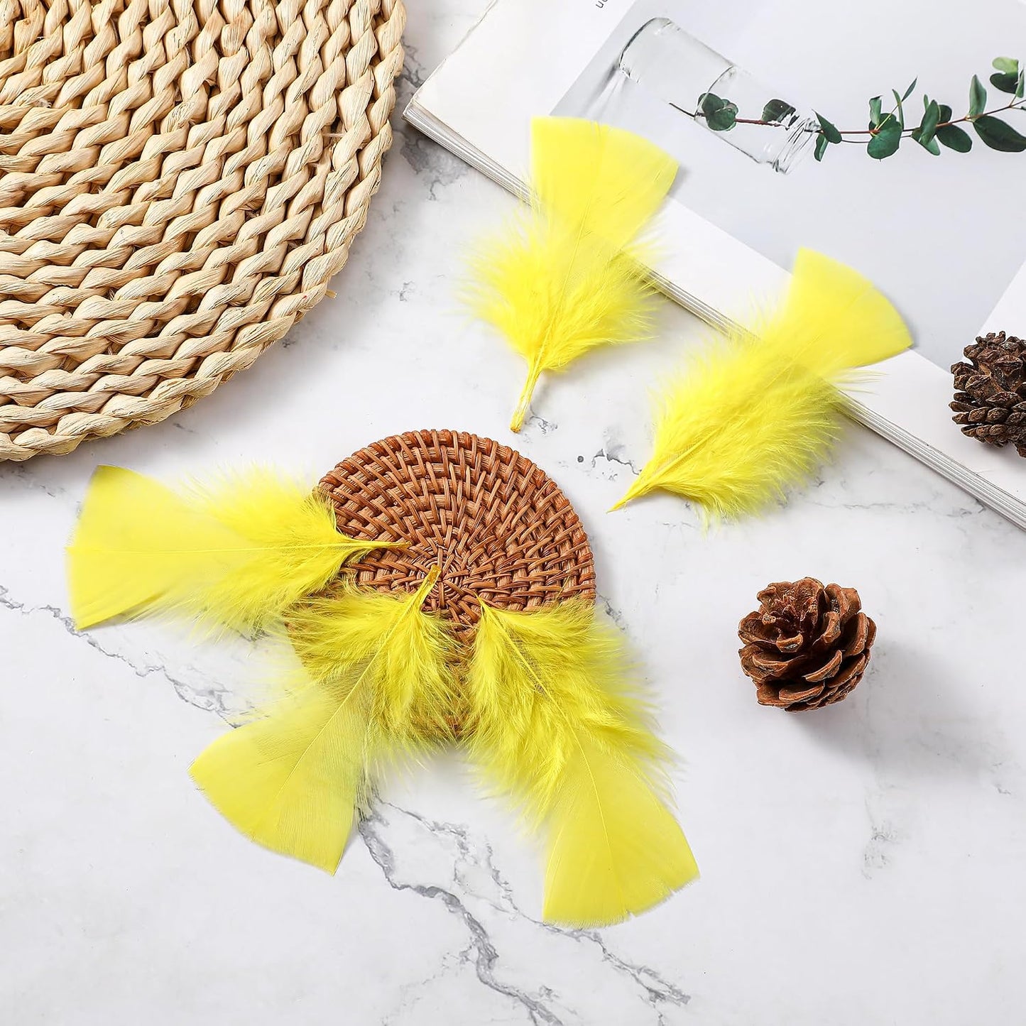 Yellow Turkey Craft Feathers Bulk for Crafts Supplies,300Pcs,3-5inch | Soft Natural Small Feathers for DIY School Crafts,Dream Catcher,Easter,Halloween,Thanksgiving Home Party and Costume Decor