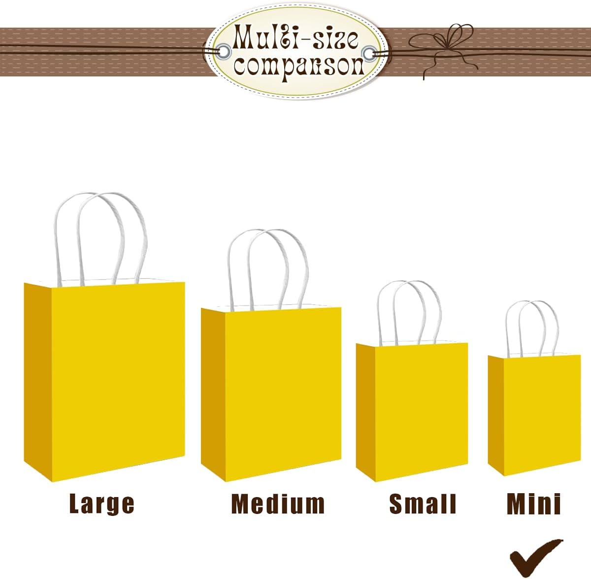 100 Pcs Bright Yellow Mini Paper Gift Bags with Handles 6"x4.5"x2.5" Party Favor Bags Multiple Uses (Mini size)