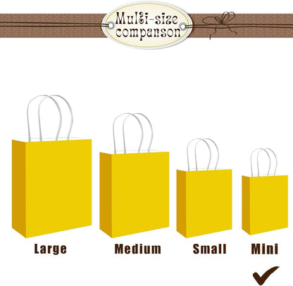 100 Pcs Bright Yellow Mini Paper Gift Bags with Handles 6"x4.5"x2.5" Party Favor Bags Multiple Uses (Mini size)