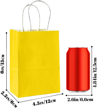 100 Pcs Bright Yellow Mini Paper Gift Bags with Handles 6"x4.5"x2.5" Party Favor Bags Multiple Uses (Mini size)