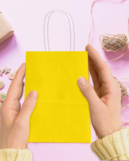 100 Pcs Bright Yellow Mini Paper Gift Bags with Handles 6"x4.5"x2.5" Party Favor Bags Multiple Uses (Mini size)